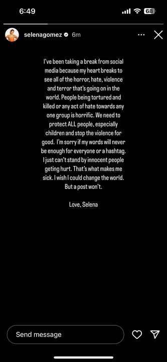Selena Gomez Announces Social Media Break Due to 'Violence and Terror' in the World