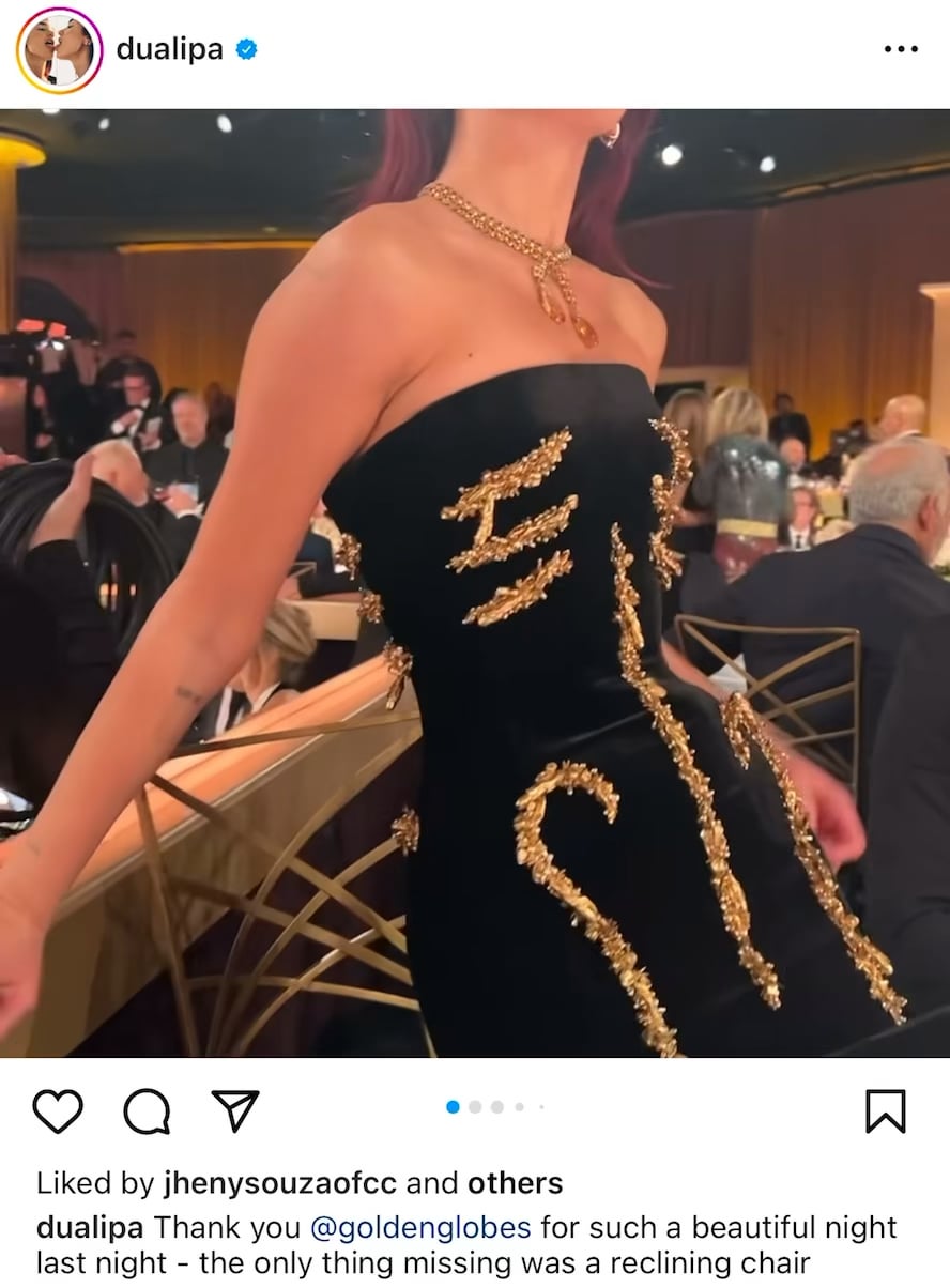 Dua Lipa couldn't sit in her Golden Globes dress : r/popculturechat